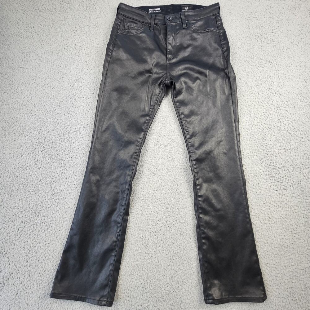 AG Adriano Goldschmied Pants 24 The‎ Jodi Crop Coated Black High Rise Slim Flare